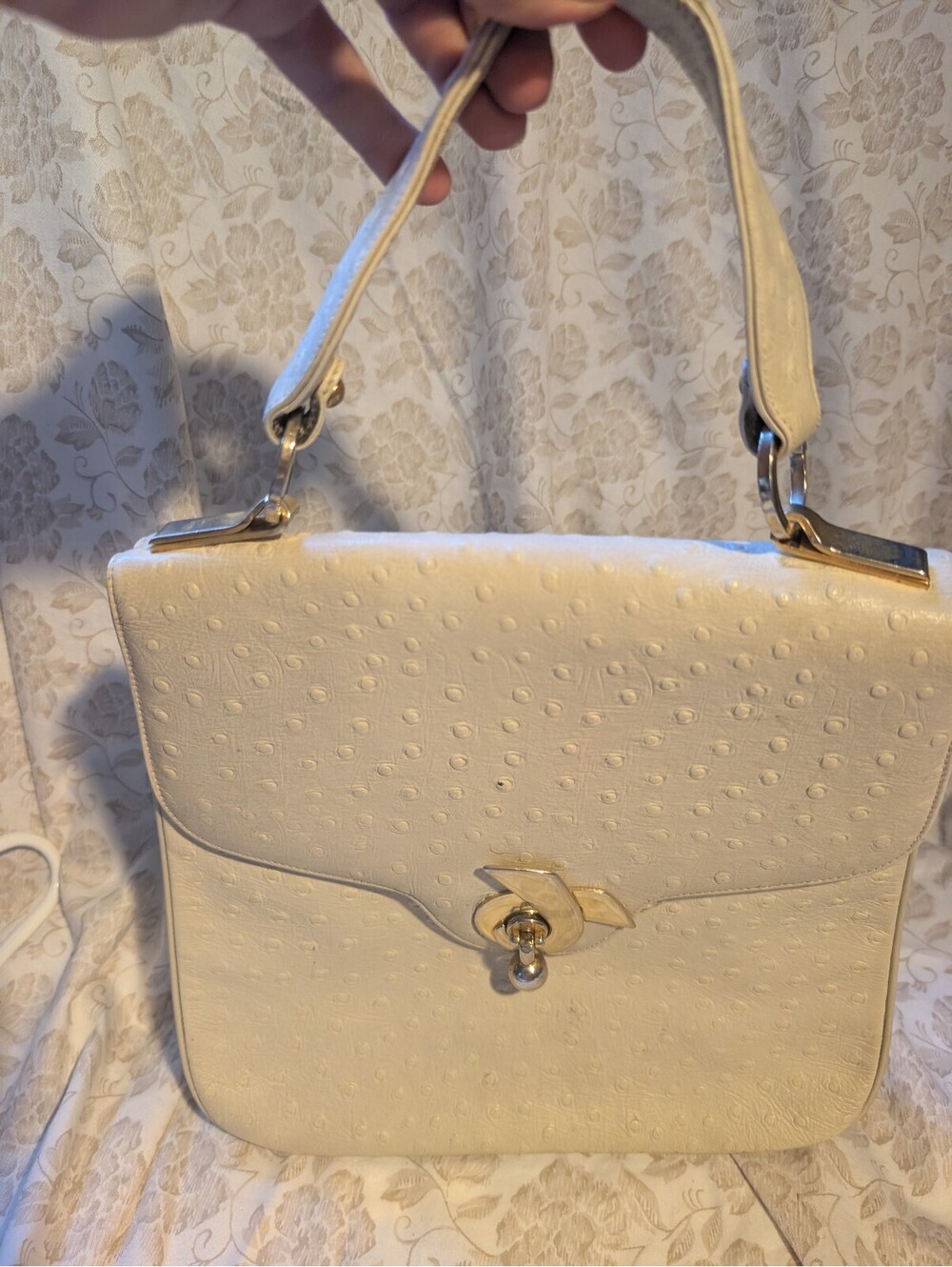 Magda Muskała Cream Ostrich-Embossed Leather Handbag